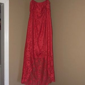 Red strapless dress